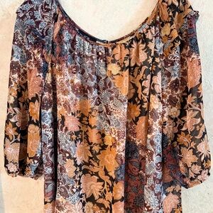 AGB Women's Autumn Floral Blouse - Brown, Orange, Cream